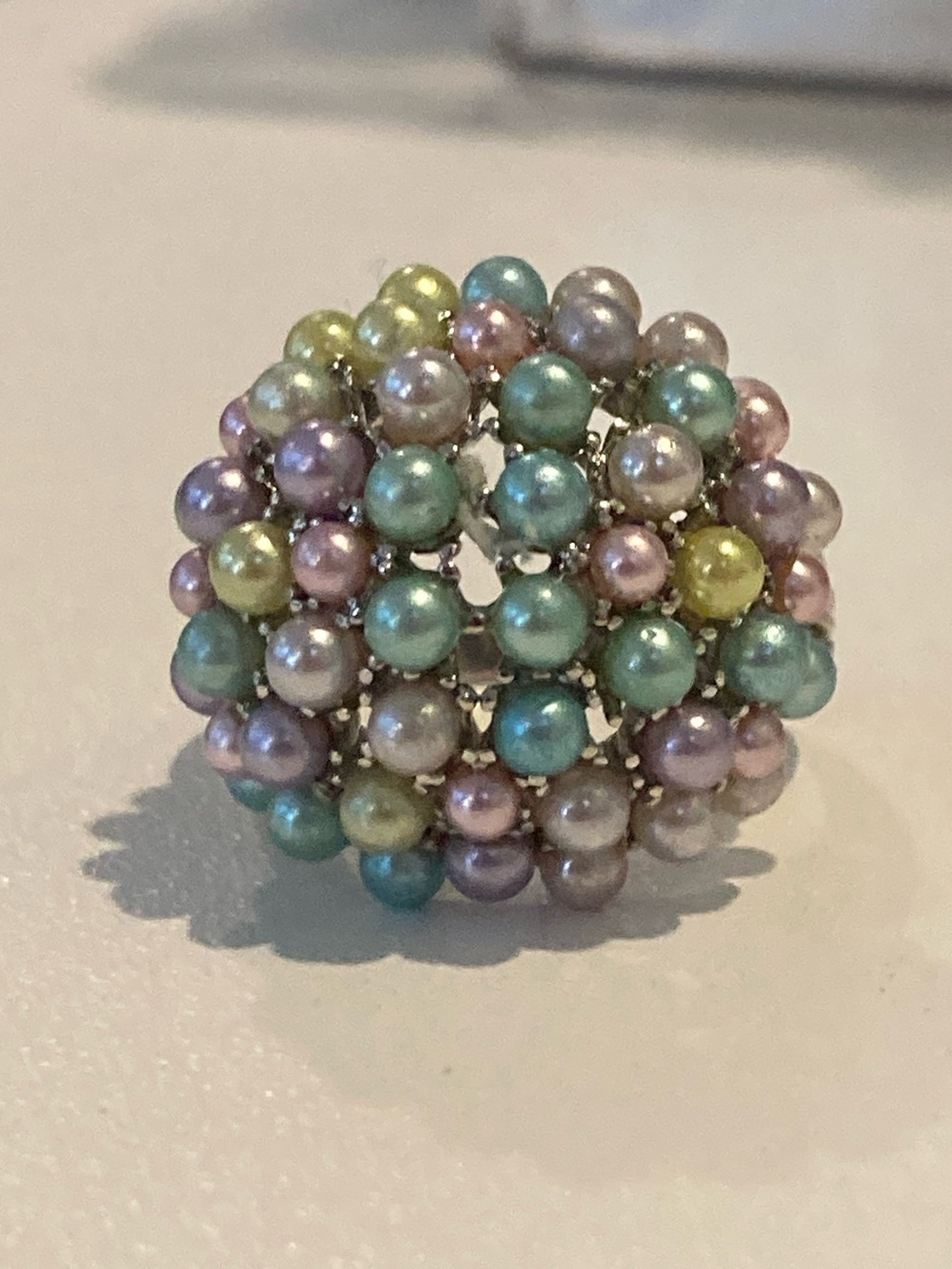 Multi-Color Pearl Cluster Ring - Pastel Bead Statement